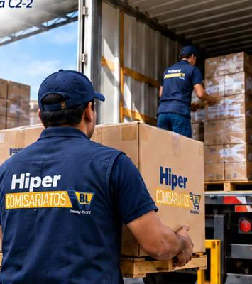 Operario de Hipercomisariatos BL cargando cajas al camión