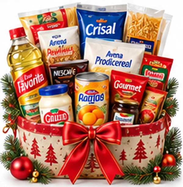 Canasta navideña de $14,99 con Nescafé, durazno, mermelada y productos de despensa