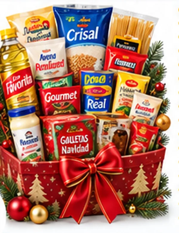 Canasta navideña de $19,99 con Pan de Pascua, galletas navideñas y productos de despensa